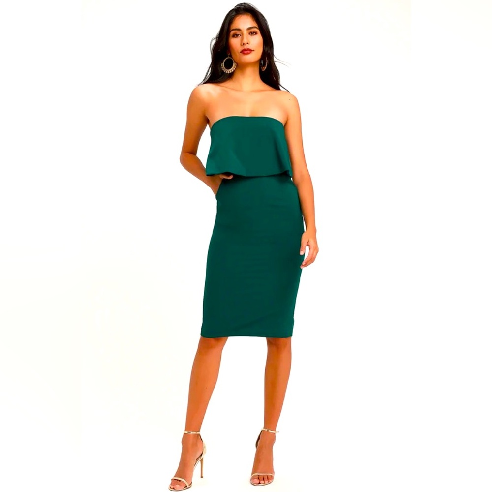 Lulu's Strapless Emerald Green Midi Dress